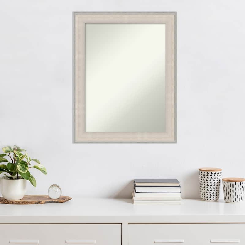 Cottage White Silver Non-Beveled Wood Framed Wall Mirror - Cottage White Silver
