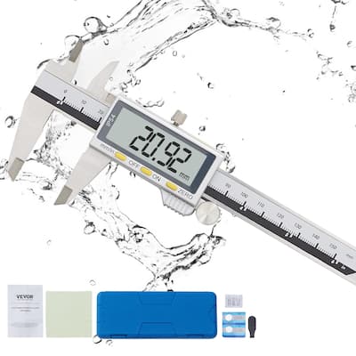 VEVOR Digital Caliper 0-6" Electronic IP54 Waterproof ABS Zero Function 4 Modes Inch mm Two Batteries