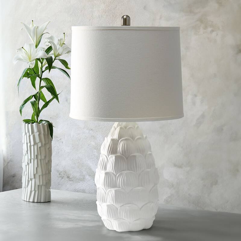 Tall Coastal Seashell Table Lamp with Tapered Shade - 28" - White