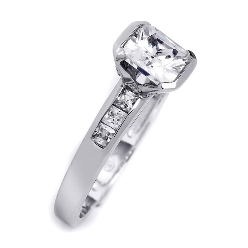 Sterling Silver CZ Princess & Emerald Cut 1.25 Carat Wedding Ring