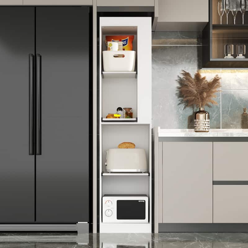 Kitchen Pantry Storage Cabinet with Cable Holes and Sliding Shelves