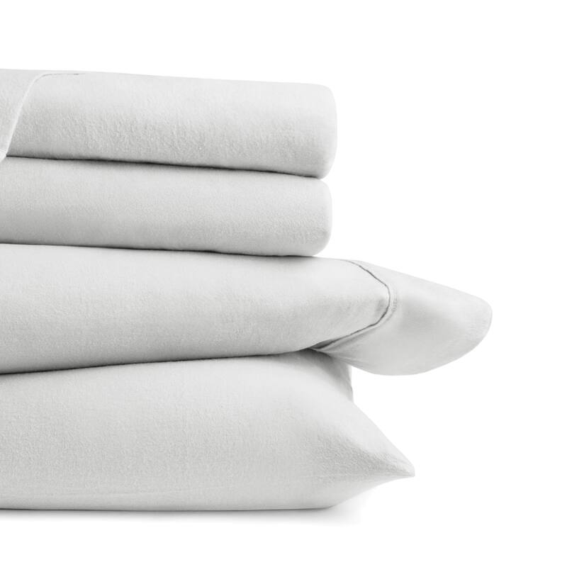 Becky Cameron 4 Piece Solid Cotton Brushed Flannel Deep Pocket Sheet Set - Full - Light Gray