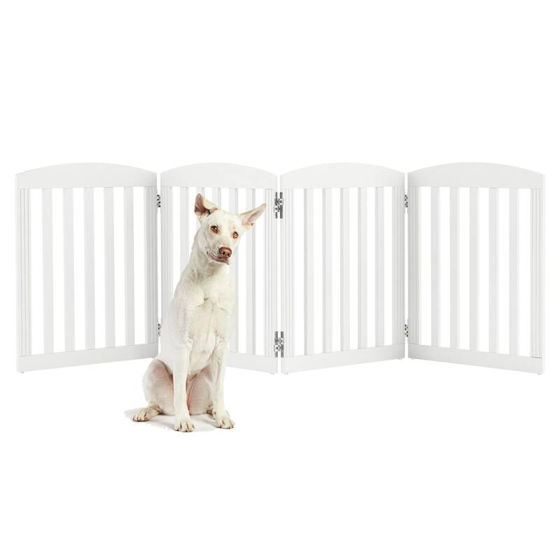 COSTARS Foldable Dog Gate, Dog Gates for Doorways, Stairs, The House, Wooden Freestanding Pet Gate Indoor, Step Over Puppy Gate - Antique White - 4 Panels