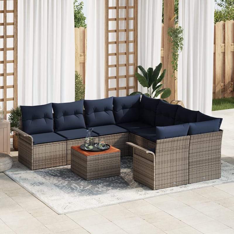 vidaXL 9 Piece Garden Sofa Set with Cushions - 95.9×92.1×27.2 - Grey