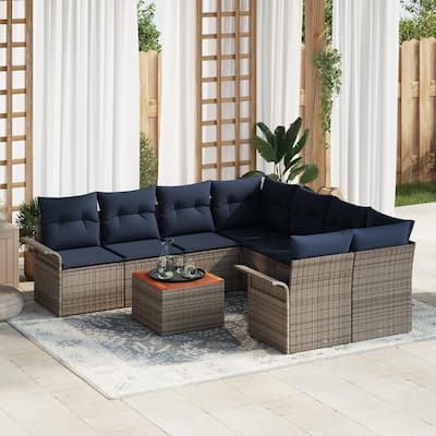 vidaXL 9 Piece Garden Sofa Set with Cushions - 95.9×92.1×27.2