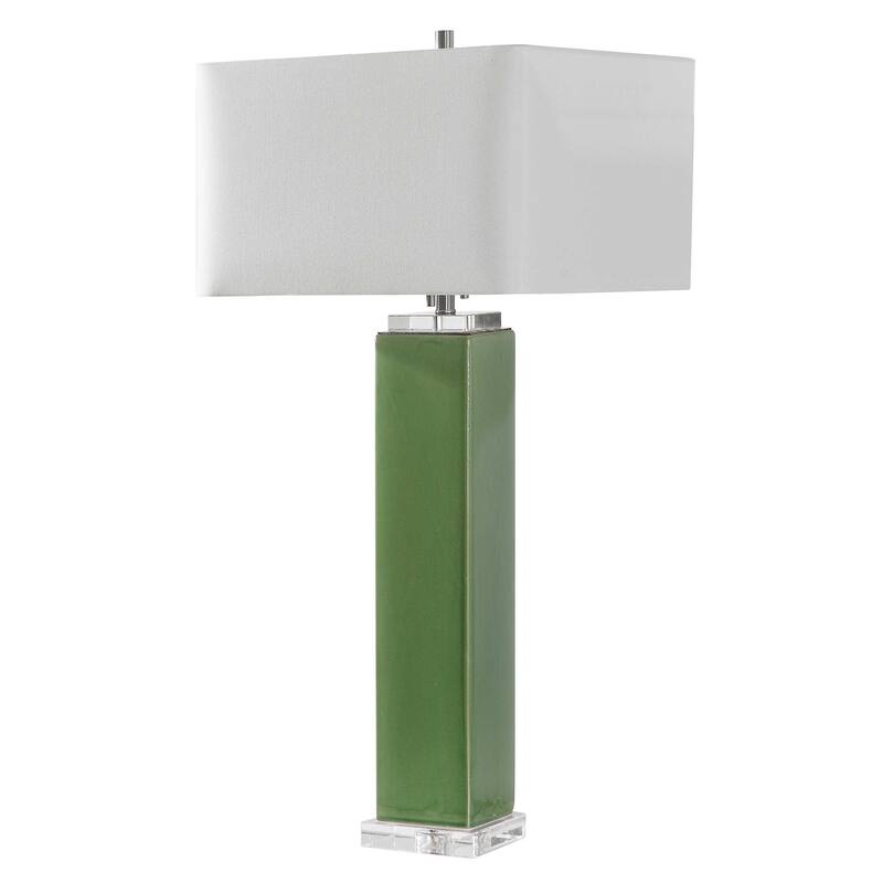Tropical Glaze Ceramic Table Lamp with White Square Shade - 32" - Green