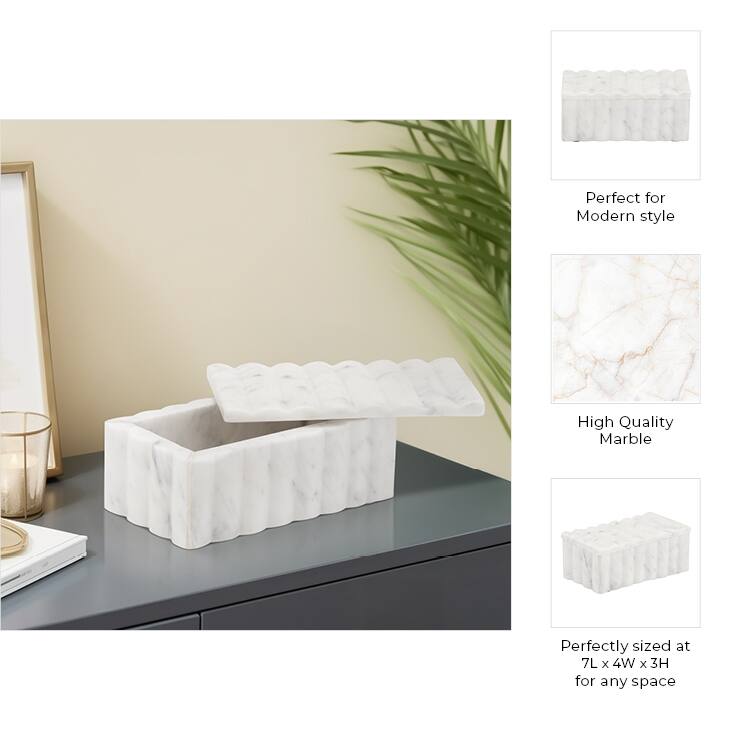 White Marble Decorative Storage Box - 7" Modern Luxury Organizer - 7" x 4" x 3"