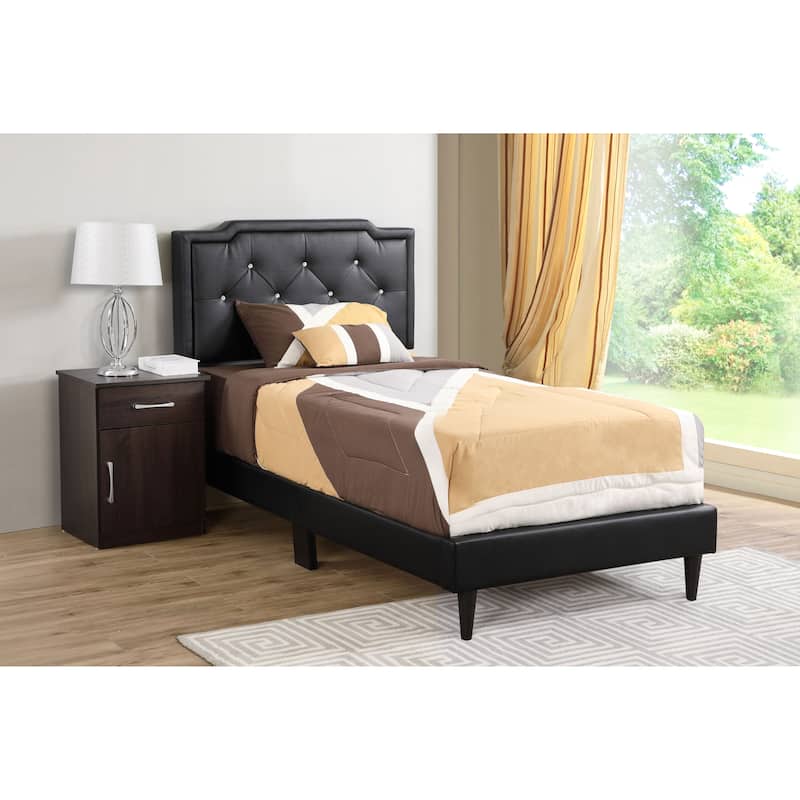 Carson Carrington Valsnas Adjustable Tufted Faux Leather Panel Bed - Black - Twin