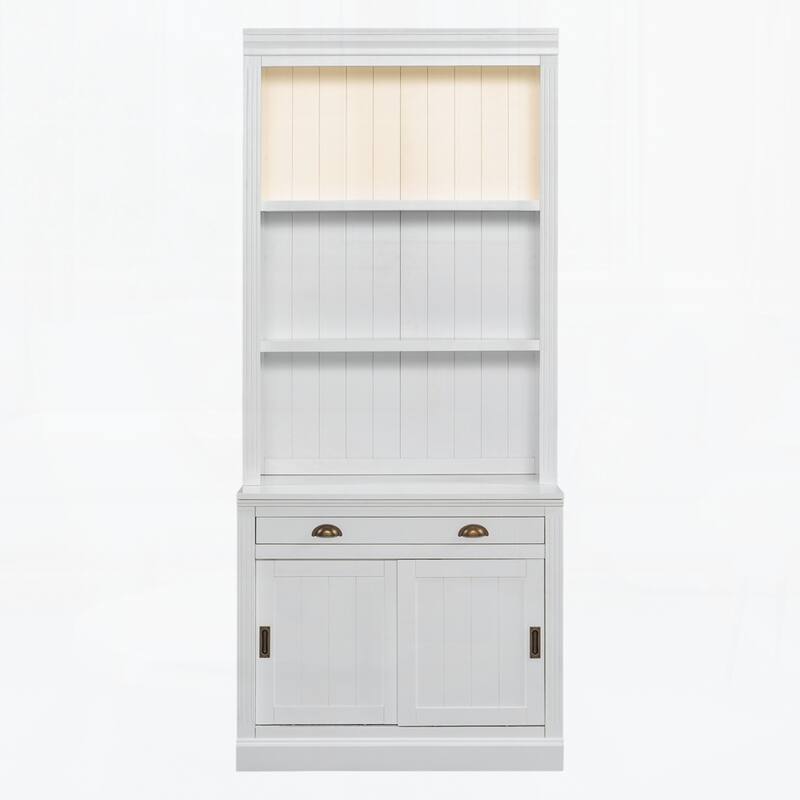 Modern Bookcase with Sliding Doors and Open Shelves