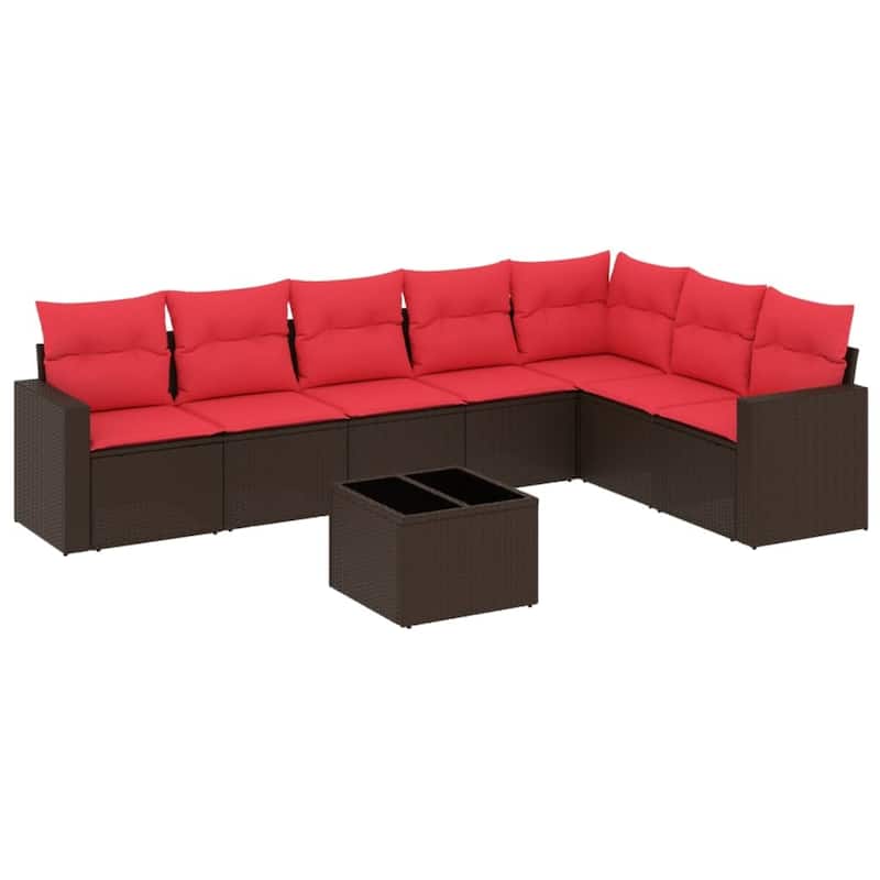 vidaXL Patio Sofa Set with Cushions Outdoor Conversation Furniture Poly Rattan - 25.8" x 24.4" x 27.2"