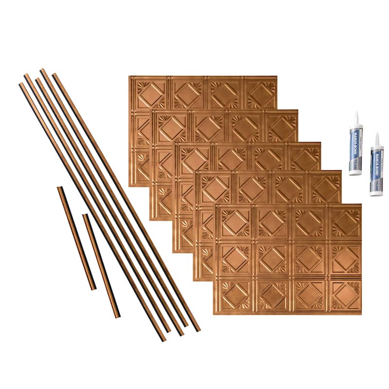 FASÄDE Traditional Style 4 Decorative Vinyl Backsplash Panel - 15 Sq Ft Kit - Antqiue Bronze