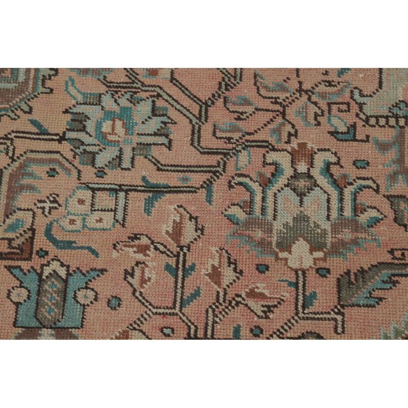 Geometric Peach Tabriz Persian Vintage Rug Hand-Knotted Wool Carpet - 8'1"x 11'3"