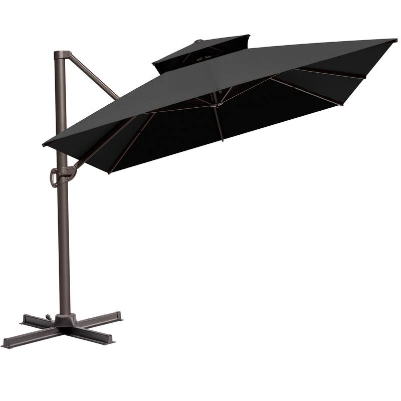 VredHom 10x13FT Outdoor Patio Offset Umbrella 360 Degree Rotation without Base - Black