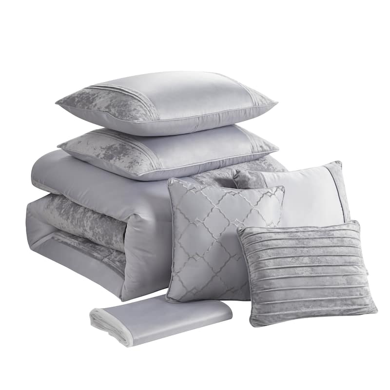 Sweet Home Collection 7 Piece Luna Crushed Velvet Elegant Bedding Set