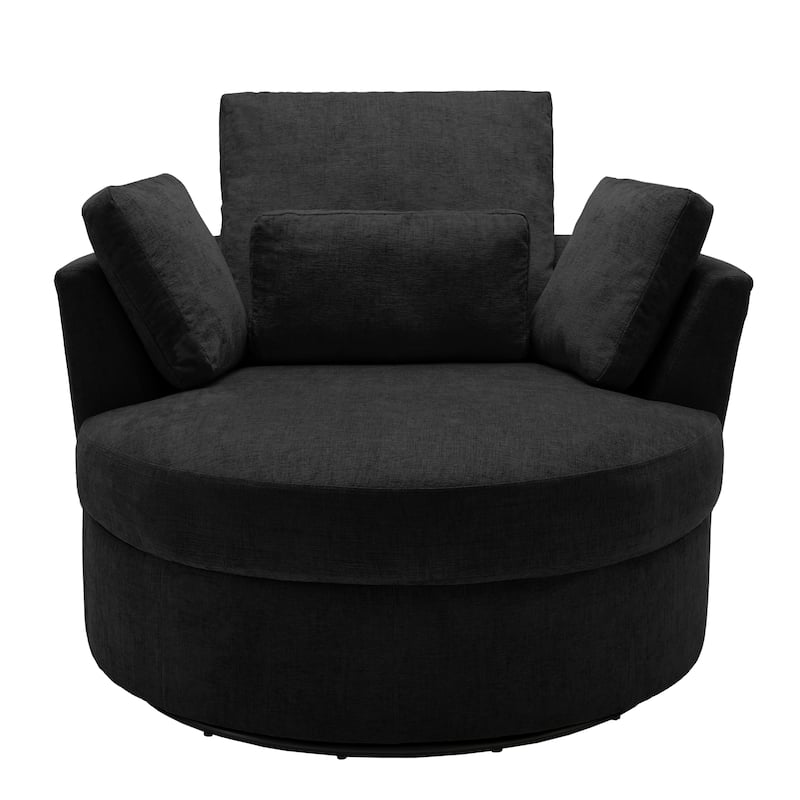 Upholstered Swivel Accent Chair with Wooden Tray Storage Ottoman