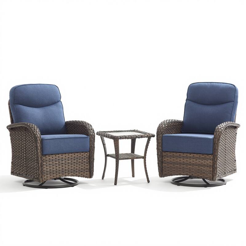 Pocassy Outdoor Wicker Patio Sofa with Swivel Chair Ottoman Sets