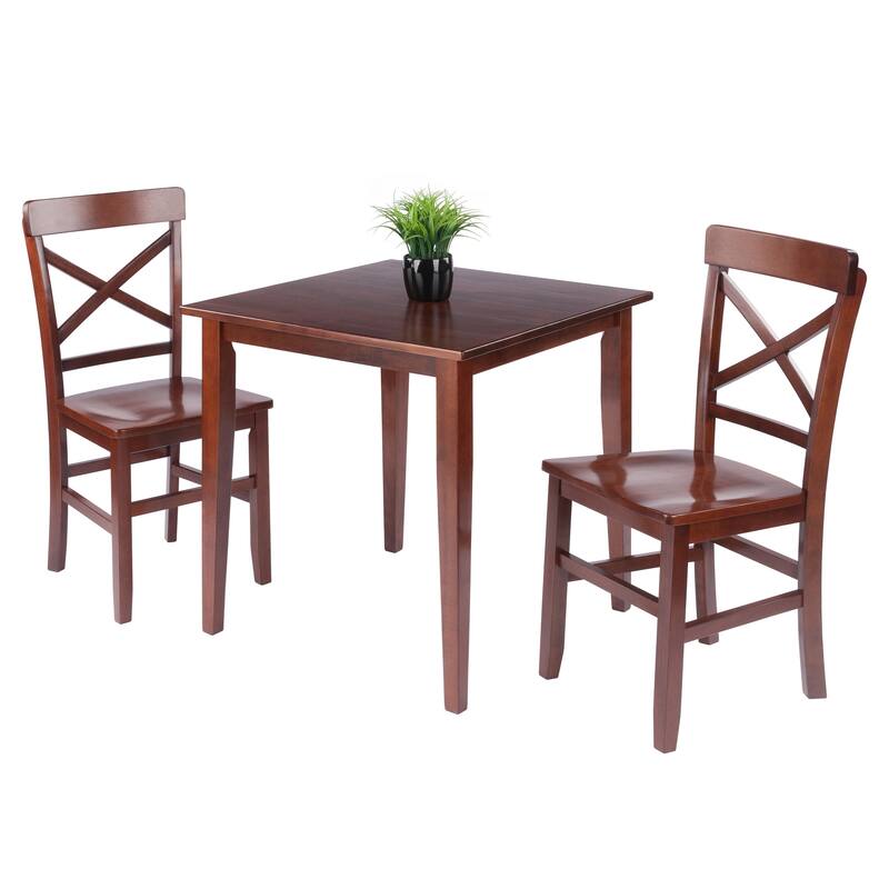Groveland 3-Pc Set Dining Table with X-Back Chairs Walnut Finish