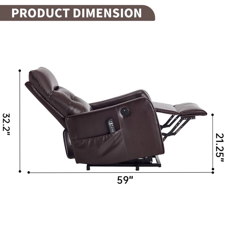 PU Leather Power Lift Recliner Chair with Massage & Heat, Single Motor Heavy Duty Electric Recliner, Sofa Chair with USB Port