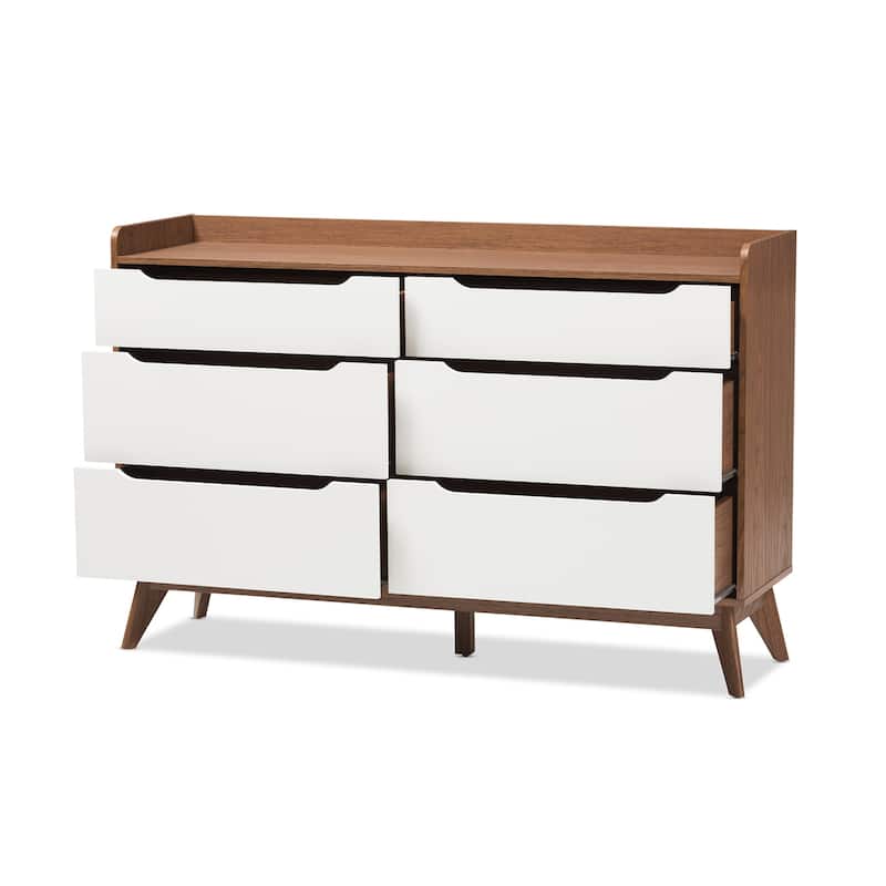 6 Drawer Dresser - White Walnut Storage Chest - Modern Bedroom Furniture - 56" Wide