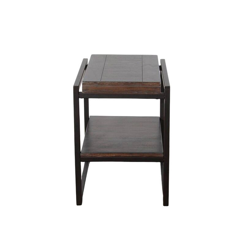 Lery Accent Chairside Table, Dark Brown Wood, Black Metal, 24 Inch