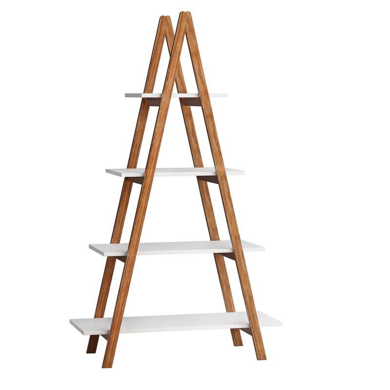 4-Tier Solid bamboo Wood "A" Frame Ladder Display Bookshelf