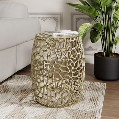 Modern Aluminum Drum End Table with Intricate Design