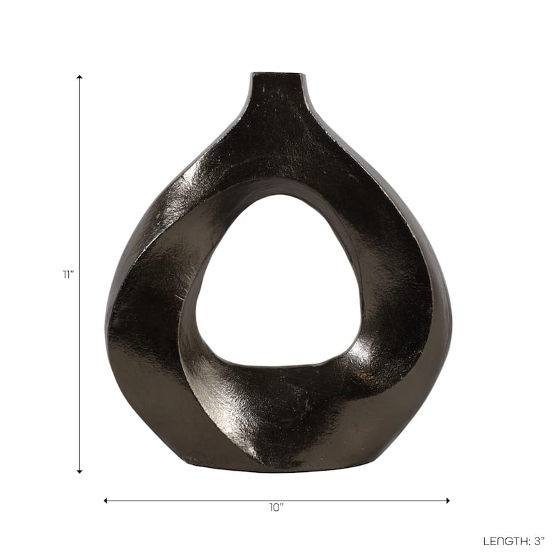 Artistic Metal Swirl Vase with Cut Out Center - Sculptural Flower Vase