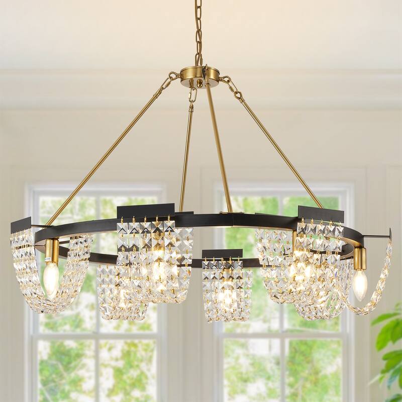 Modern 8-Light Wagon Wheel Chandelier with Crystal Decor