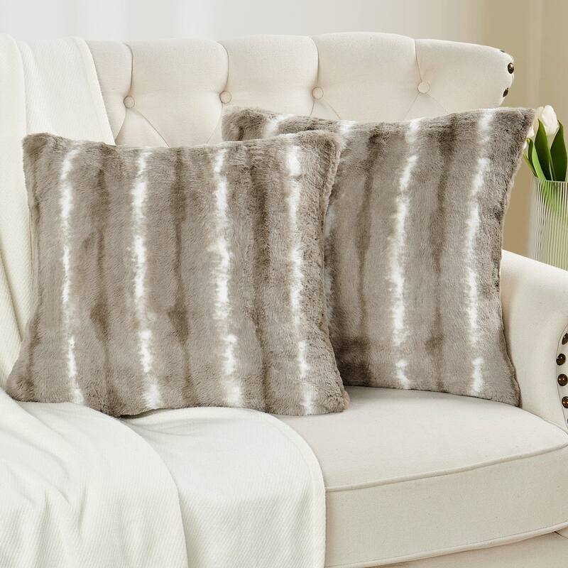 Amanda Stripe fauxfur Throw Pillow Covers Set of 2, NO INSERT