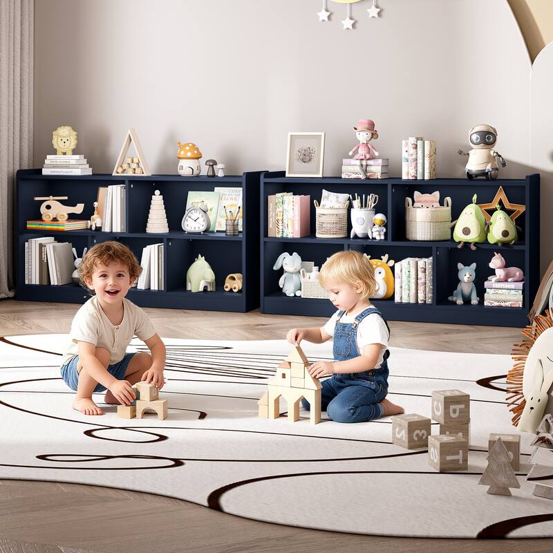 Wooden Storage Cabinet with 5 Sections, Montessori Kids Bookshelf and Toy Organizer for Nursery, Playroom & Classroom