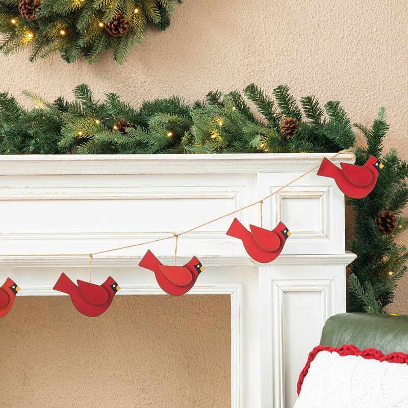 Glitzhome 6 Feet Metal Cardinal Bird Truck Christmas Garland