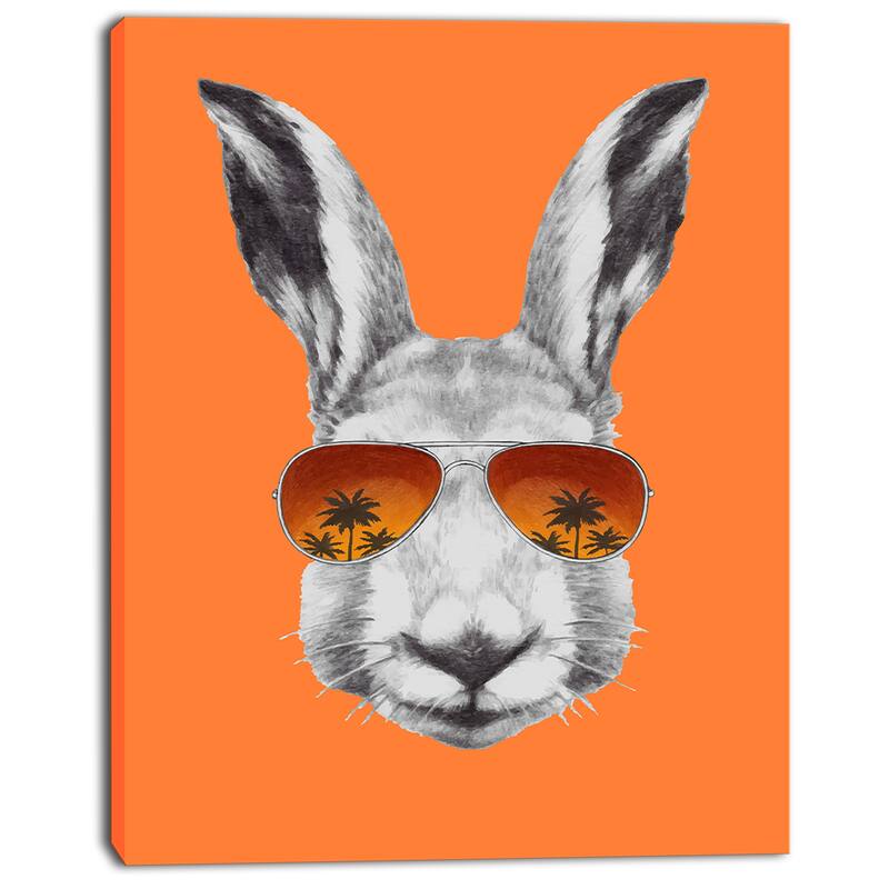Designart "Funny Rabbit with Sunglasses" Animal Canvas Art Print