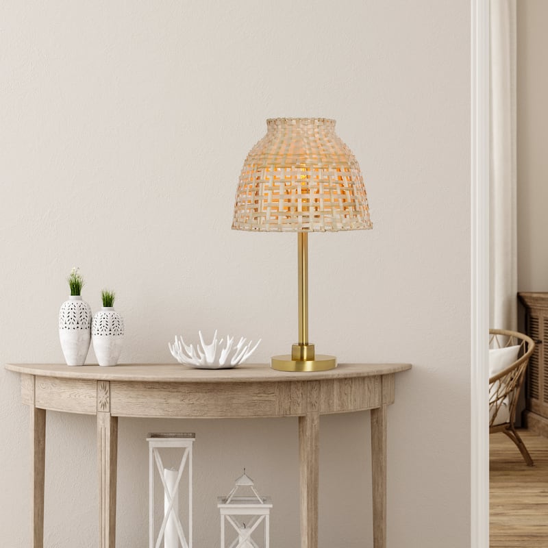 Ezekiel River of Goods Gold and Tan Metal and Bamboo Empire Shade 20-Inch Table Lamp - 11" x 11" x 20"