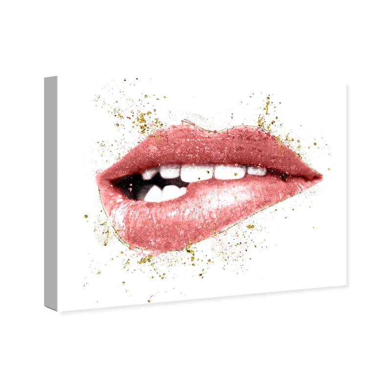 Wynwood Studio Canvas Fashion and Glam Blush Lip Bite Pink and Glam Wall Art Canvas Print
