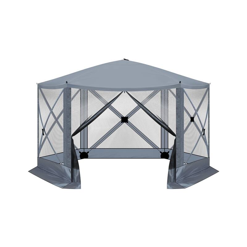Outdoor Pop Up Camping Gazebo UV and Waterproof Canopy with Mesh Sidewalls for Backyard Patio and Family Gatherings - 12x12 - Grey