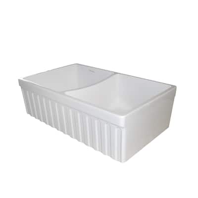 Whitehaus Quatro Alcove 33" Farmhouse Double Basin Fireclay Kitchen