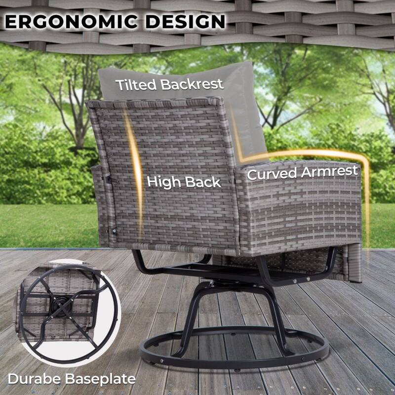 6-Piece Wicker Patio Conversation Set with Swivel Chairs