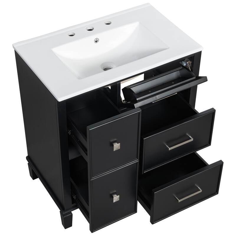30 " bathroom vanity with ceramic sink with 4 drawers