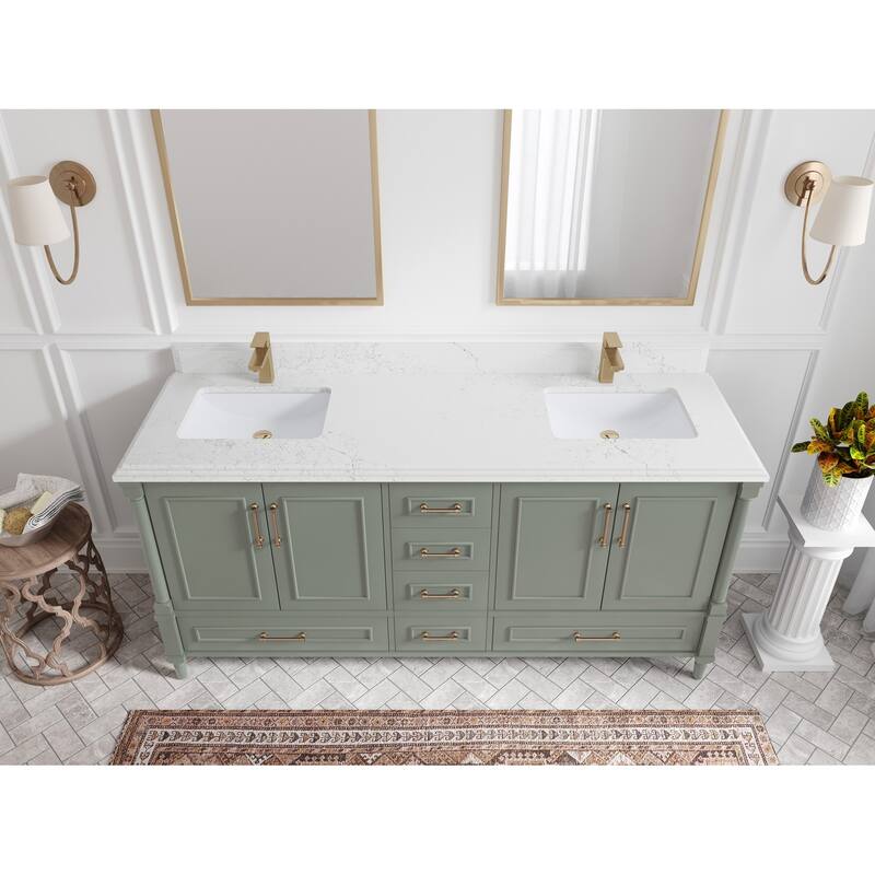Willow Collections 72 in. W x 22 in. D Aberdeen Double Sink Bathroom Vanity with Countertops - 1.5" Empira White - Evergreen