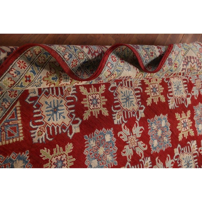 Red Geometric Kazak Oriental Area Rug Handmade Wool Carpet - 9'0" x 11'5"