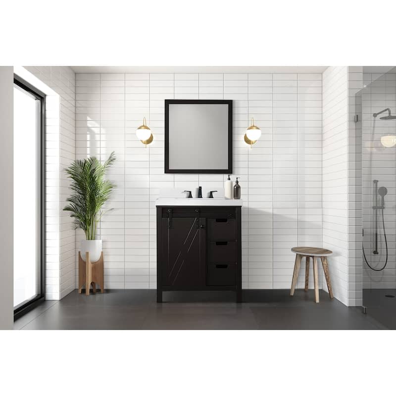 Marsyas 30 in W x 22 in D Ash Grey Bath Vanity, White Quartz Countertop and 28 in Mirror