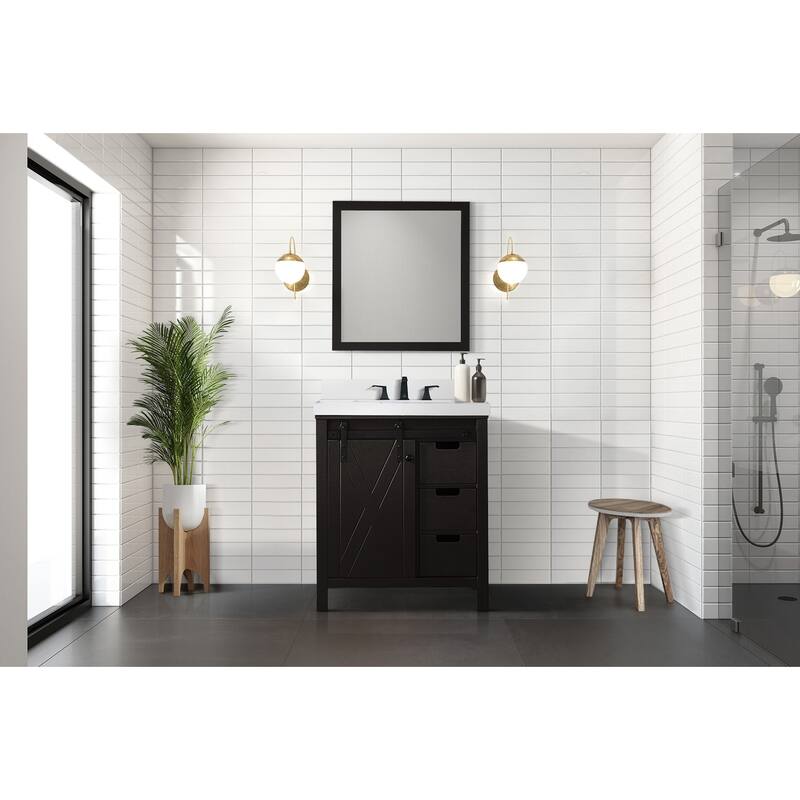 Marsyas 30 in W x 22 in D White Bath Vanity, Grey Quartz Countertop, Faucet Set and 28 in Mirror