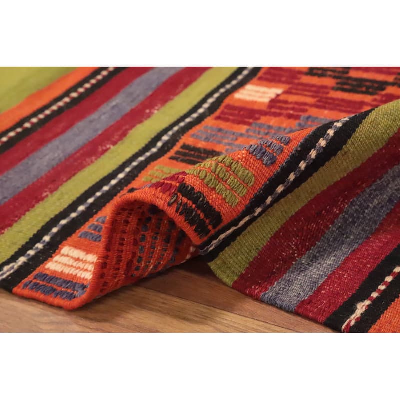 Hand Woven Oriental 100% Wool Carpet Southwestern Tribal Multi-Colored Kilim Area Rug - 8' 11'' X 5' 5''