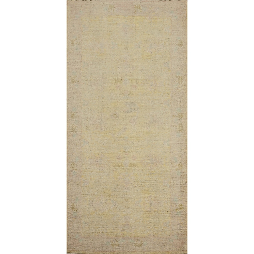Hand Knotted Oriental 100% Wool Carpet Traditional Geometric Yellow & Gold Ziegler Area Rug - 5' 11'' X 2' 7''