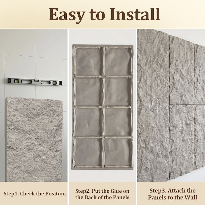 4Pcs 48"x24" 3D Faux Stone Wall Panels Imitation Decorative Wall Tiles for Interior Wall Decor