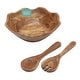 preview thumbnail 11 of 11, Gibson Home Sandhurst 3-Piece Acacia Wood Salad Bowl Set - 12-Inch Scalloped Serving Bowl with Wooden Salad Servers