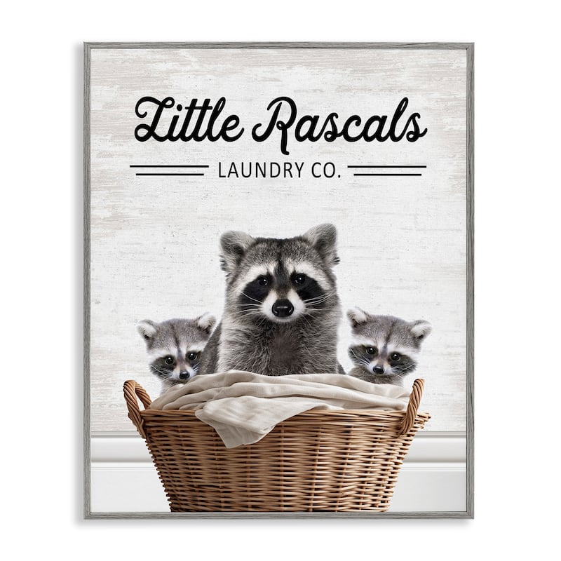 Stupell Little Rascals Laundry Raccoons Framed Giclee Art Design By Lettered and Lined - 24 x 30 - Grey