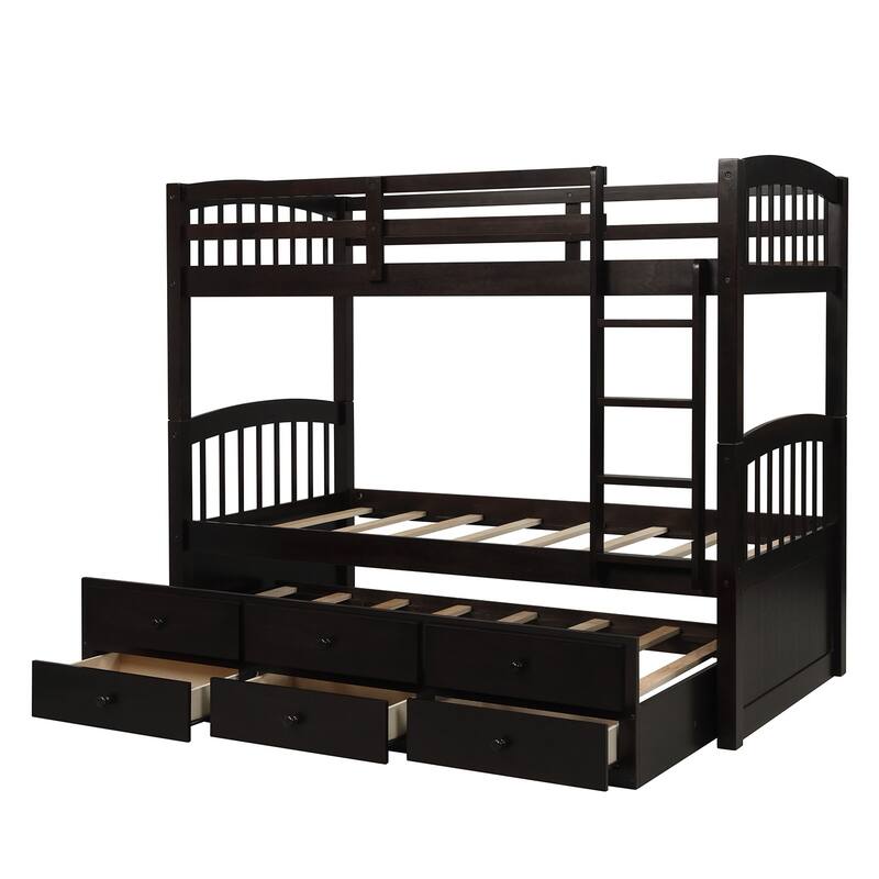 Twin Bunk Bed with Ladder, Safety Rail, Twin Trundle Bed with 3 Drawers