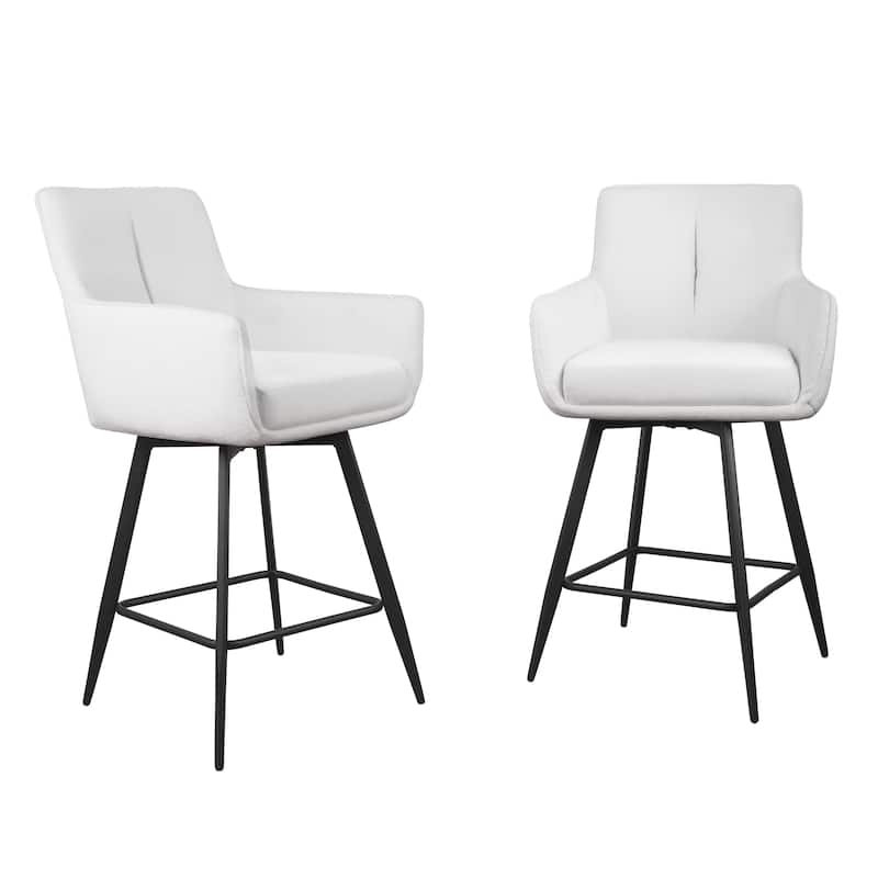 Art Leon Swivel Upholstered Modern Counter Stools with Metal Legs(Set of 2) - White