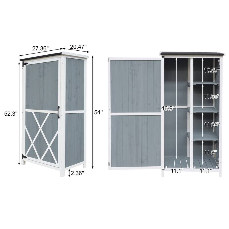 Roomfitters 54 Inch Two-Tone Outdoor Storage Shed with Sloped Roof, Gray and White
